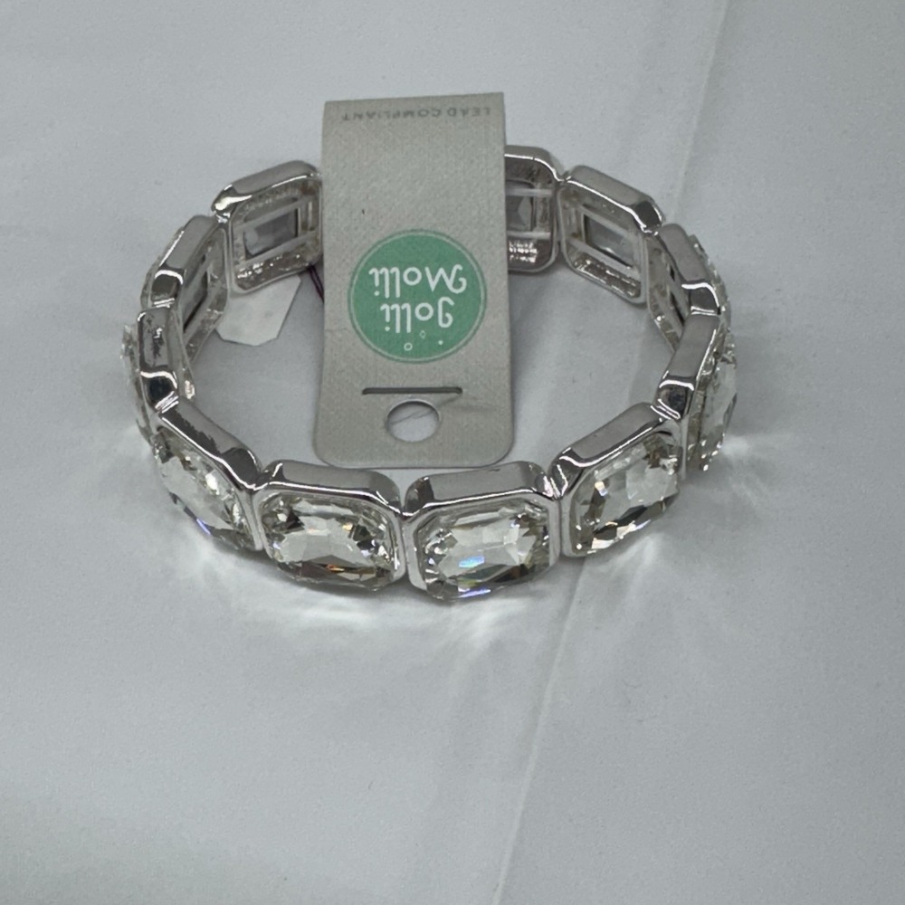 Stretch Bracelet Large Clear Square Stones Costume Dressy Fairy Whimsy‎ Glamour
